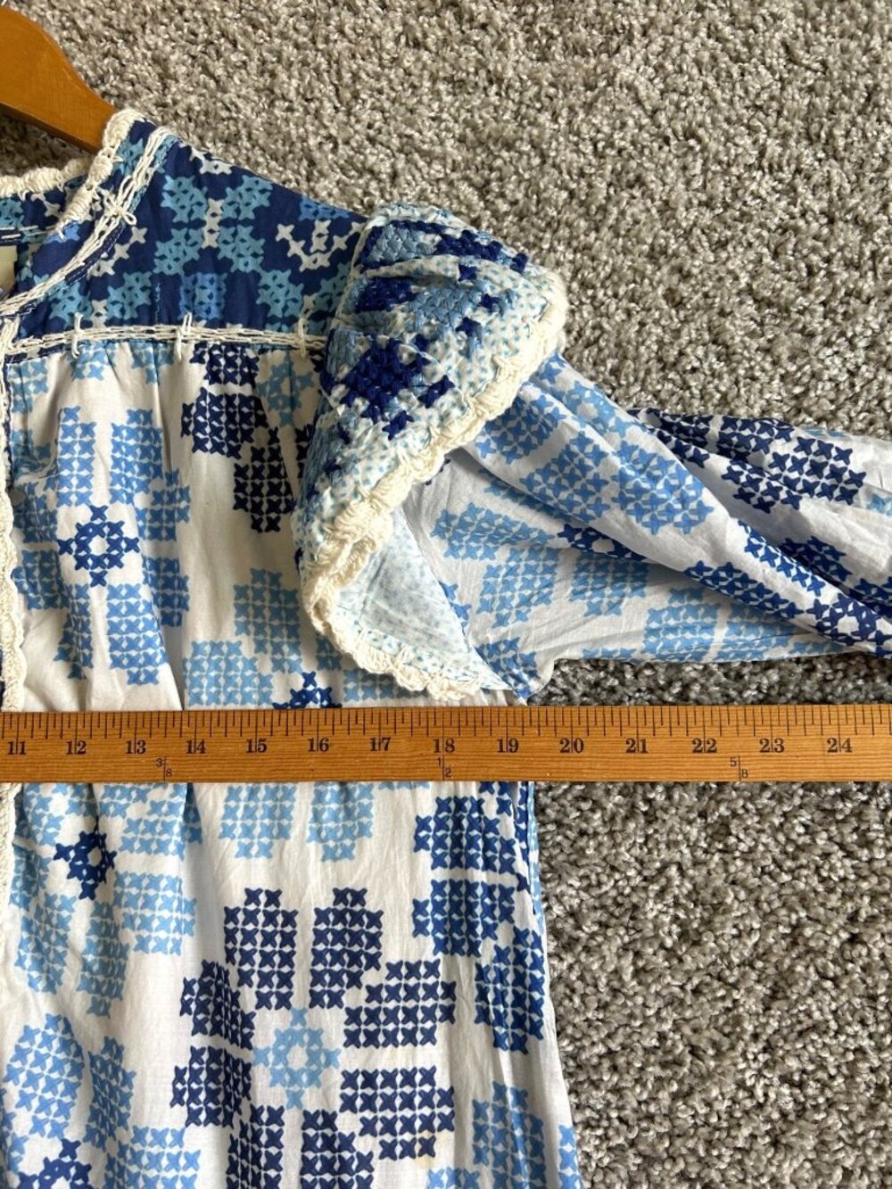 Farm Rio Women's Sz Medium Stitched Floral Maxi Dress With Lace Trim - Picture 13 of 15
